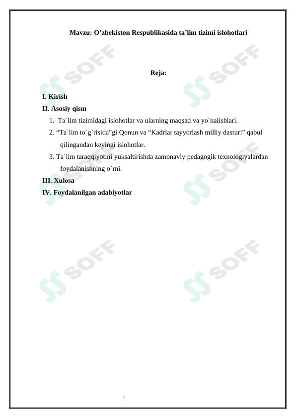 O'zbekiston Respublikasida ta'lim tizimi islohotlari