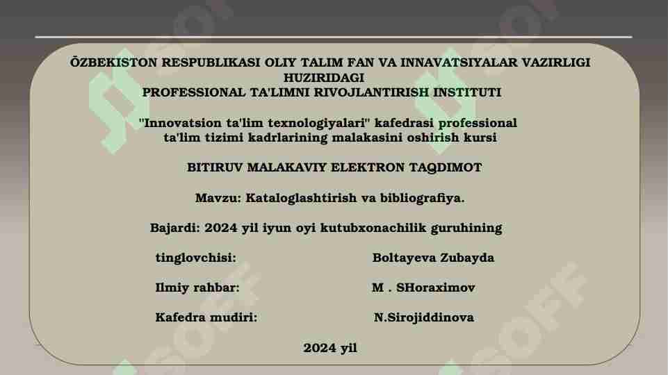 Kataloglashtirish va bibliografiya