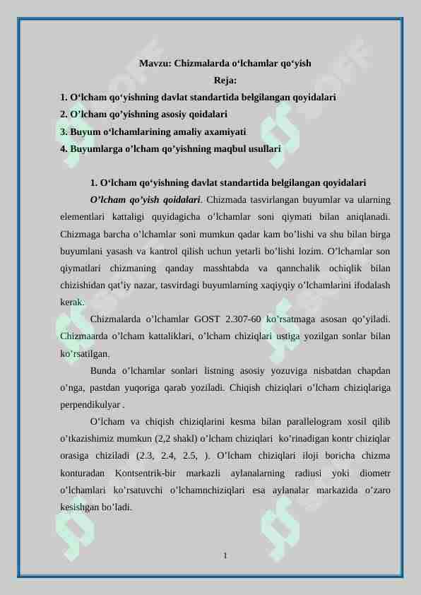 Chizmalarda o‘lchamlar qo‘yish