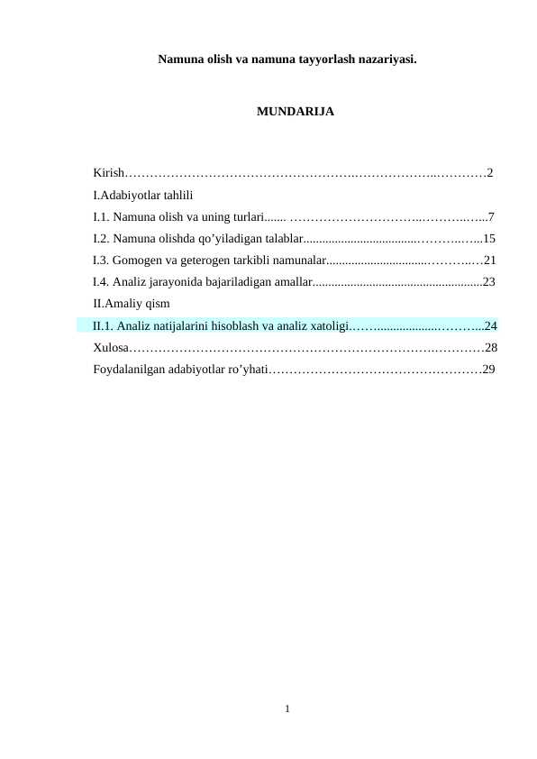 Namuna olish va namuna tayyorlash nazariyasi kurs ishi
