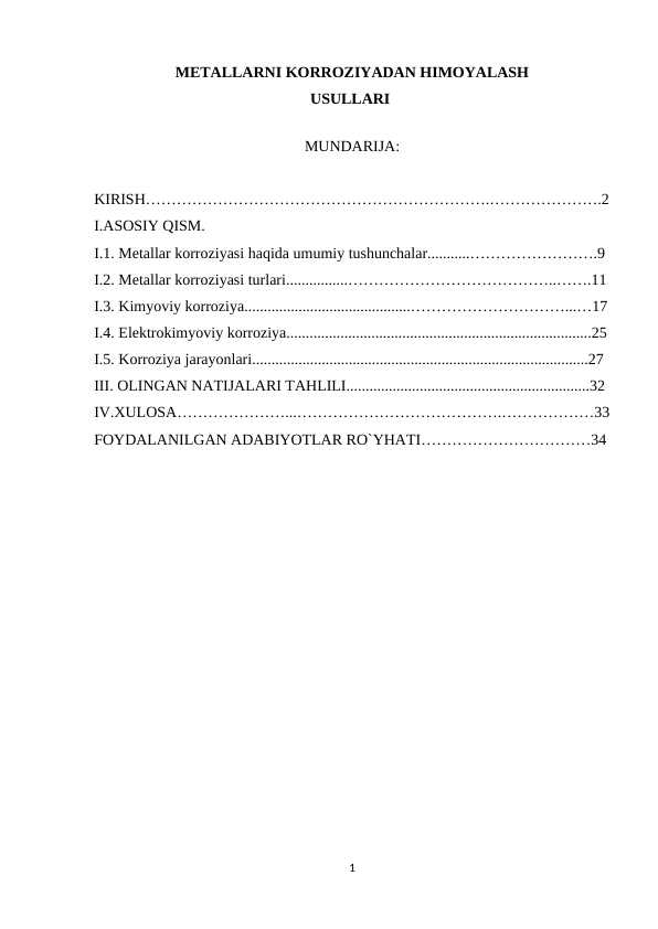 METALLARNI KORROZIYADAN HIMOYALASH  USULLARI kurs ishi