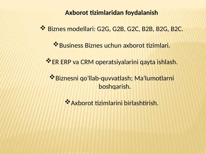 Axborot tizimlardan foidalanish