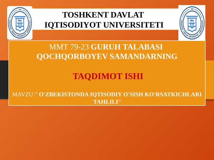 O'ZBEKISTONDA IQTISODIY O'SISH KO'RSATKICHLARI TAHLILI