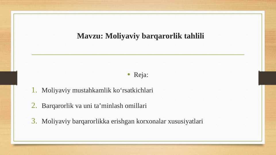 Moliyaviy barqarorlik tahlili