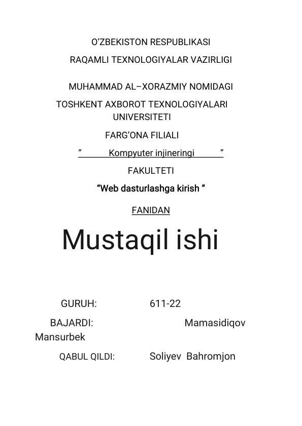 TATUFF Dars Jadvali veb saytini yasash.