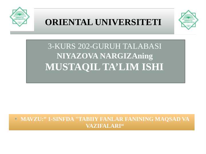 1-SINFDA "TABIIY FANLAR FANINING MAQSAD VA VAZIFALARI