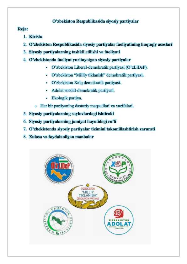 O’zbekiston Respublikasida siyosiy partiyalar 25