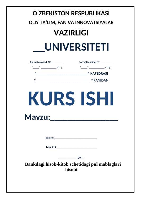 Bankdagi hisob-kitob schetidagi pul mablaglari hisobi