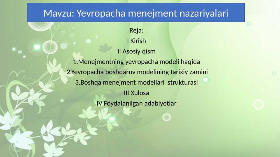 Yevropacha menejment nazariyasi