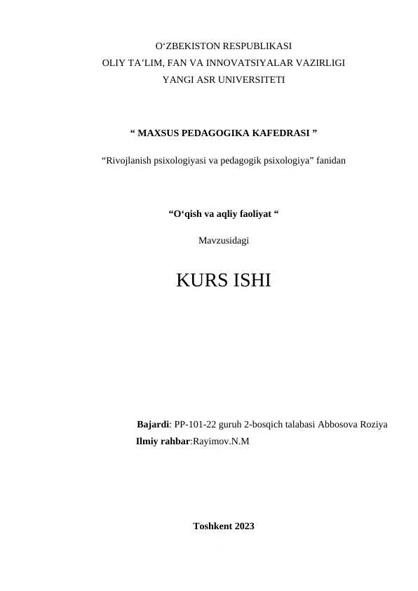 O‘qish va aqliy faoliyat