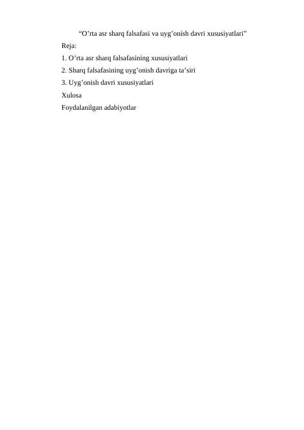 o'rta asr sharq falsafasi va uyg'onish davri