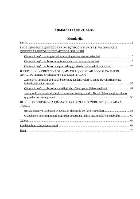 QIMMATLI QOG’OZLAR