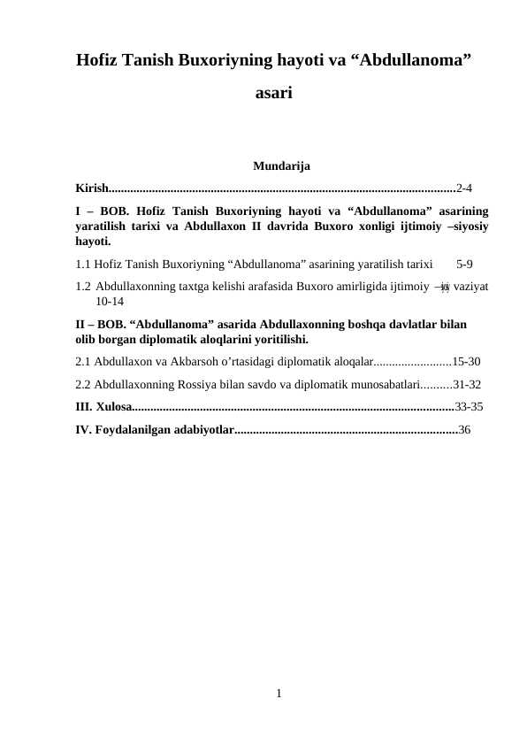 Hofiz Tanish Buxoriyning hayoti va “Abdullanoma” asari