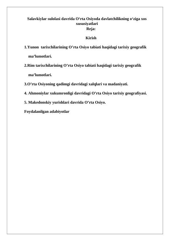 Salavkiylar sulоlasi davrida O‘rta Оsiyoda davlatchilikning o‘ziga хоs хususiyatlari 24