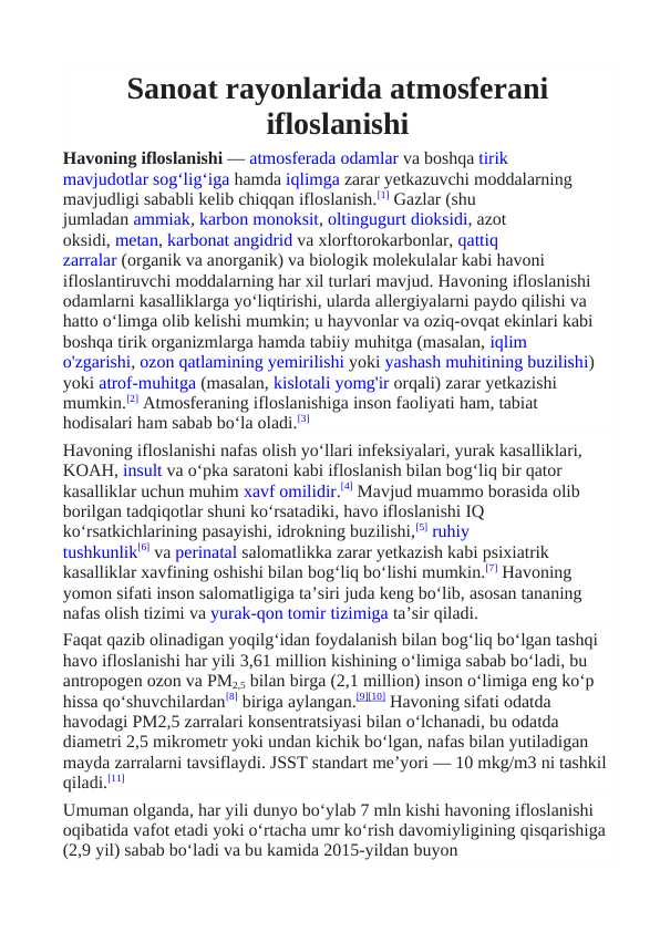 Sanoat rayonlarida atmosferani ifloslanishi