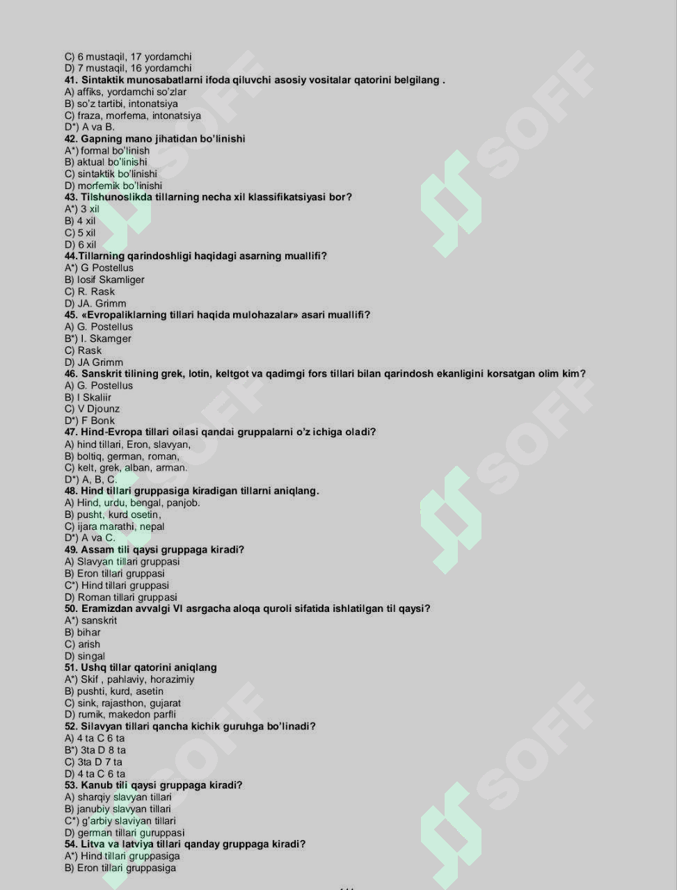 Tilshunoslik yakuniy test. Tilshunoslikka kirish fanidan yakuniy savollari, javoblari bilan