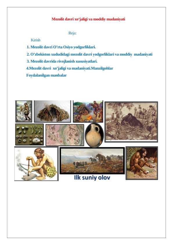 Mezolit davri xoʻjaligi va moddiy madaniyati