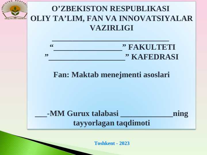 Zamonaviy rahbar ma’naviy qiyofasi va unga qo’yiladigan talablar