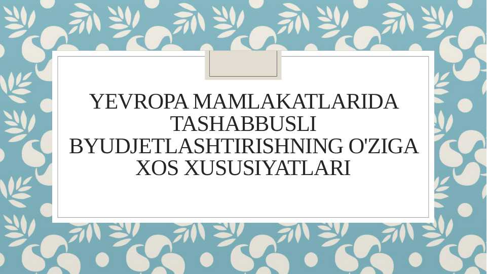 Yevropa mamlakatlarida tashabbusli byudjetlashtirishning o'ziga xos xususiyatlari