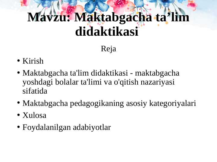 Maktabgacha ta'lim didaktikasi