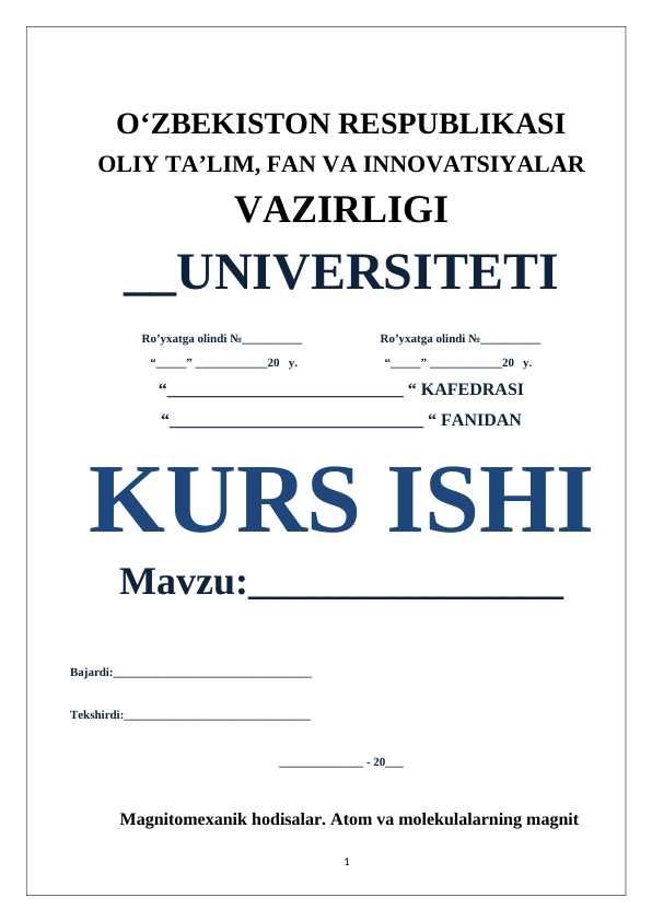 Magnitomexanik hodisalar. Atom va molekulalarning magnit momentlari. Erning magnit maydoni va quyoshda ro‘y beradigan jarayonlarning unga ta’siri.
