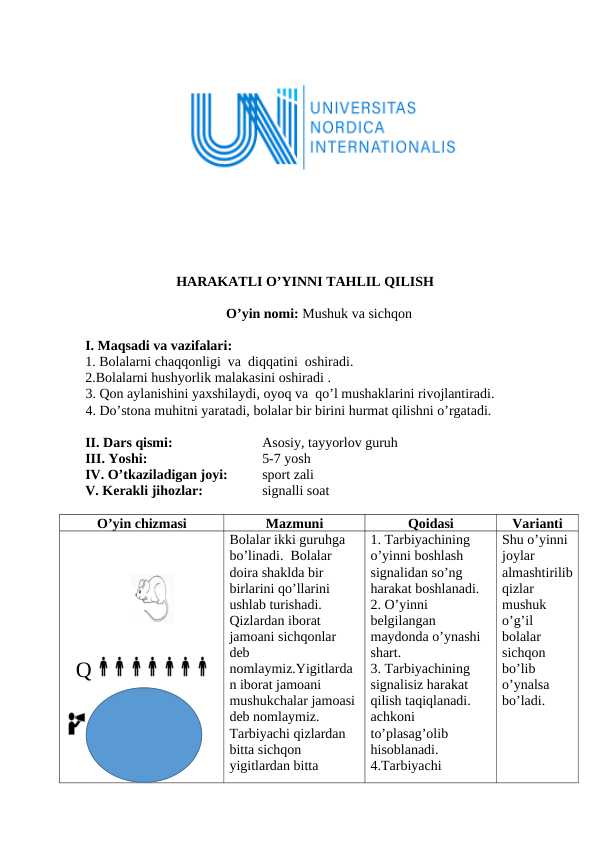 JISMONIY TARBIYA HARAKATLI O'YIN