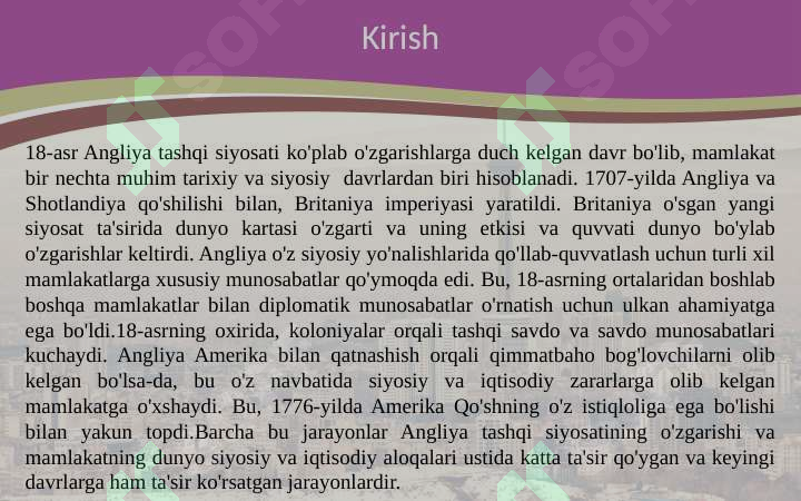 18 asrda Angliya tashqi siyosati