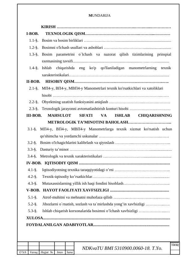 Kon sanoati mahsulotlarini qayta ishlashda manometrlarni qo‘llanishini o‘rganish
