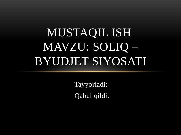 Soliq – byudjet siyosati