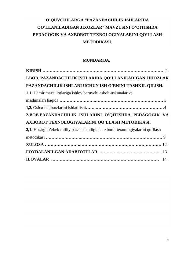 Pazandachilik ishlarida qo’llaniladigan jihozlar