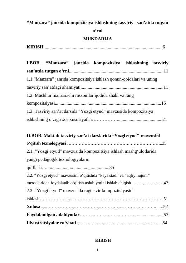 “Manzara” janrida kompozitsiya ishlashning tasviriy   san’atda tutgan o‘rni