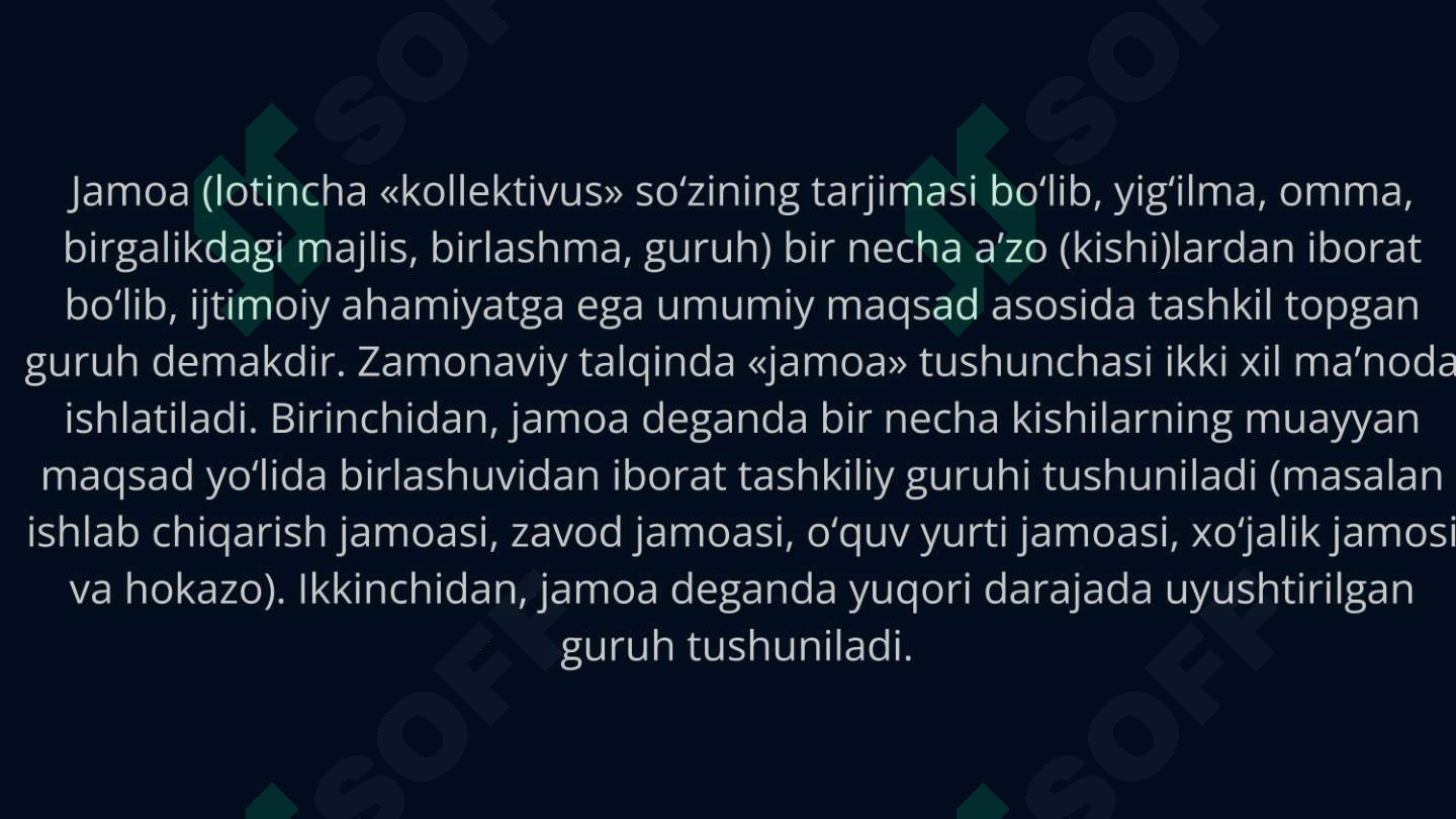 Jamoa tarbiya obyekti va subyekti.