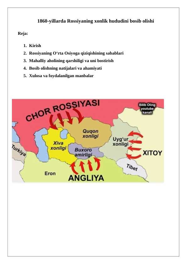 1860-yillarda Rossiyaning xonlik hududini bosib olishi