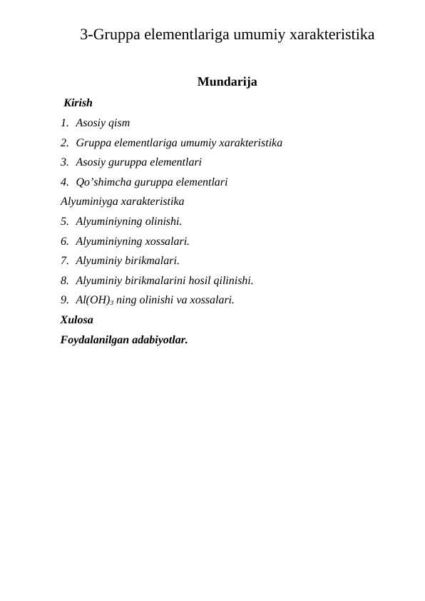 3-Gruppa elementlariga umumiy xarakteristika