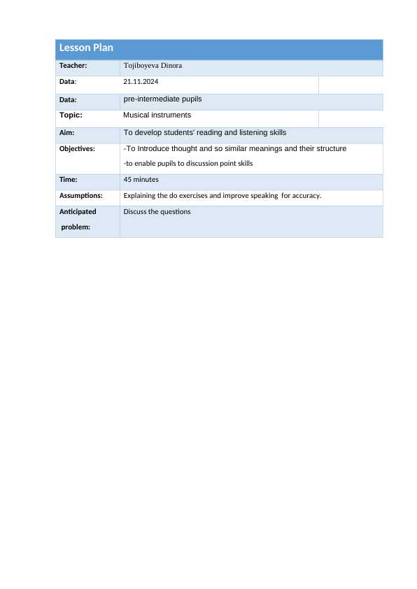 Musical instruments lesson plan