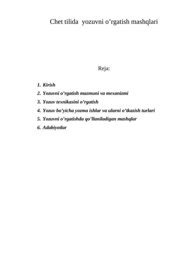 Chet tilida yozuvni o’rgatish mashqlari