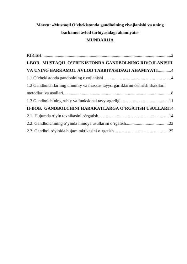 Mustaqil O’zbekistonda gandbolning rivojlanishi va uning barkamol avlod tarbiyasidagi ahamiyati