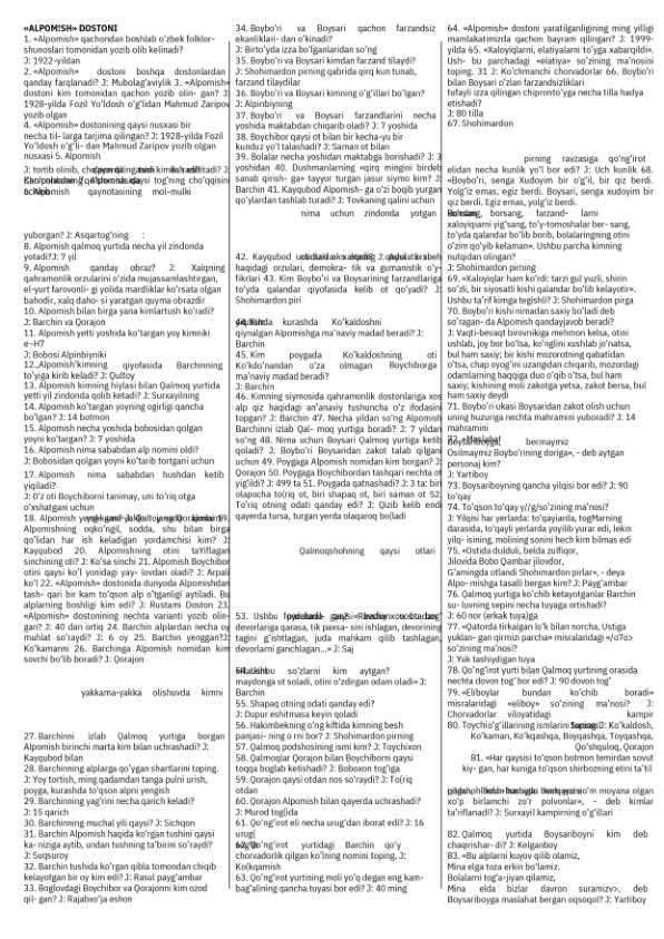 9- sinf adabiyot savol -javoblar darslikdan