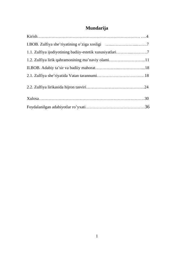 ZULFIYA SHE’RIYATIDA VATAN VA HIJRON MOTIVLARI