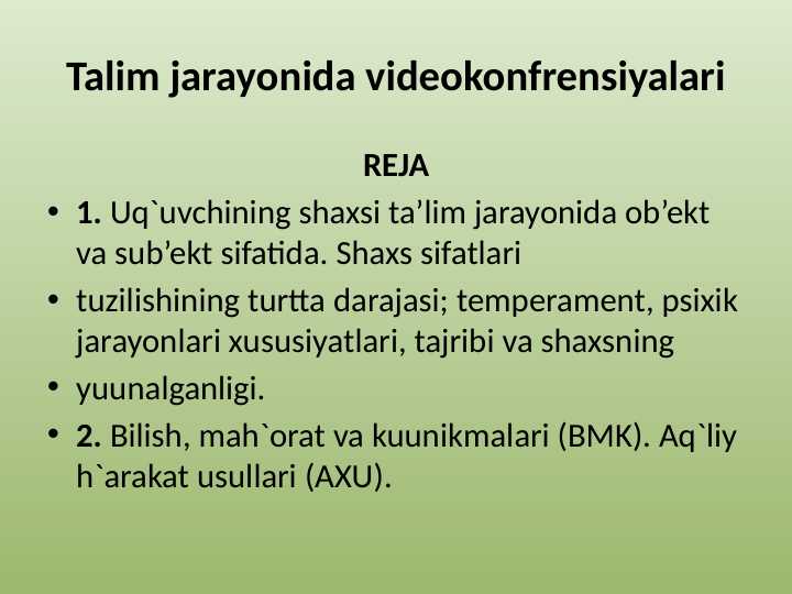 Talim jarayonida videokonfrensiyalari