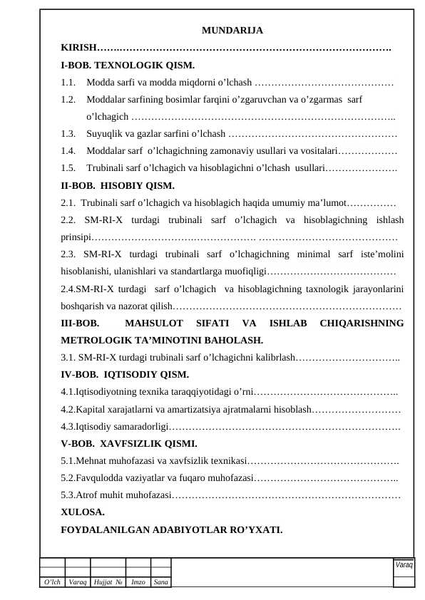 Turbinali sarf o‘lchagich va hisoblagichni  tahlil qilish va o‘rganish