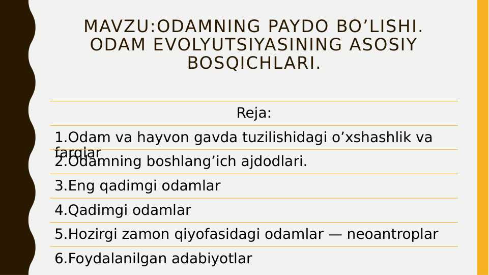 Odamning paydo bo’liShi. Odam evolyutsiyasining asosiy bosqichlari.