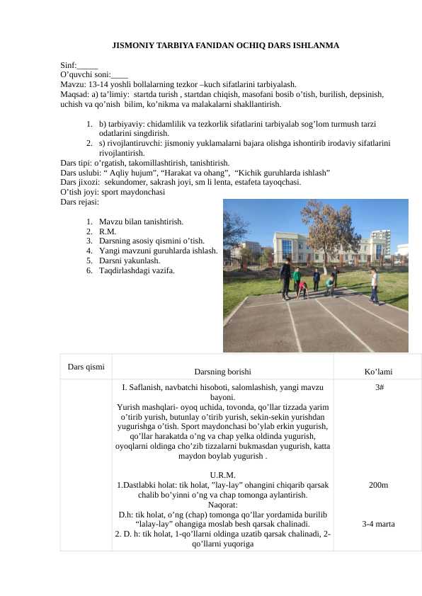 JISMONIY TARBIYA FANIDAN OCHIQ DARS ISHLANMA