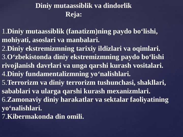 Diniy mutaassiblik va dindorlik pptx