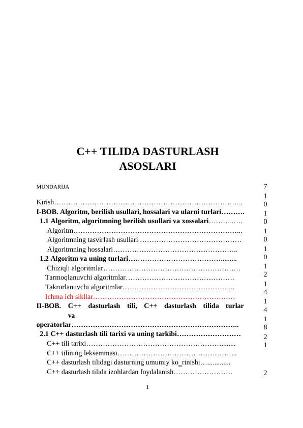 C++ TILIDA DASTURLASH ASOSLARI