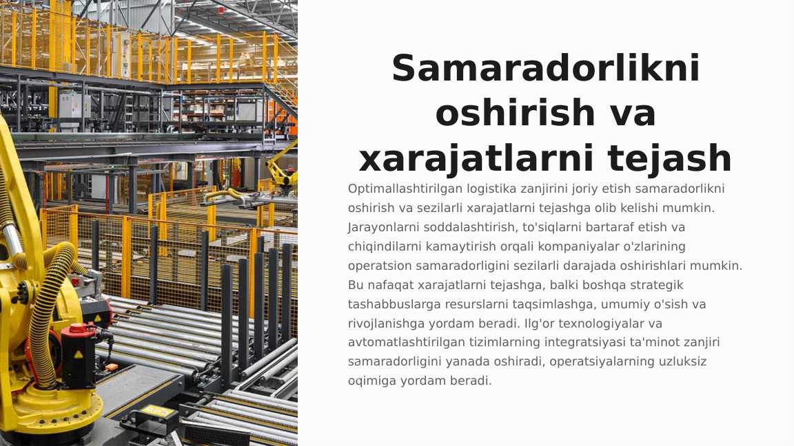 Samaradorlikni oshirish va xarajatlarni tejash