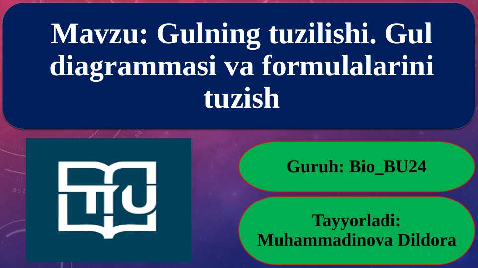 Gulning tuzilishi. Gul diagrammasi va formulalarini tuzish