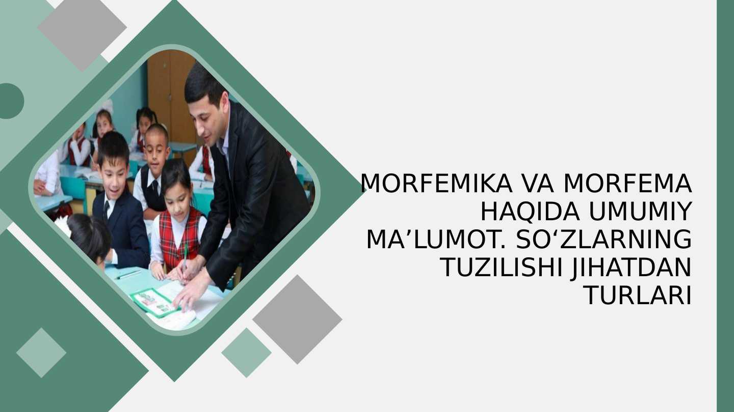 MORFEMIKA VA MORFEMA HAQIDA UMUMIY MA’LUMOT. SO‘ZLARNING TUZILISHI JIHATDAN TURLARI