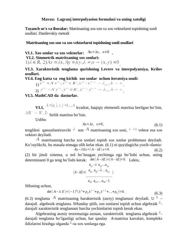 Lagranj interpolyasion formulasi va uning xatoligi