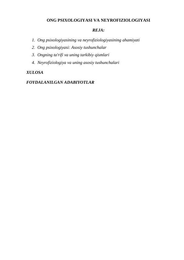 ONG PSIXOLOGIYASI VA NEYROFIZIOLOGIYASI